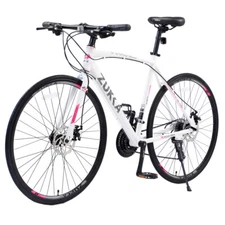 White 24 Speed Hybrid Bike Disc Brake 700C Road Bike for Men Women's Bicycle