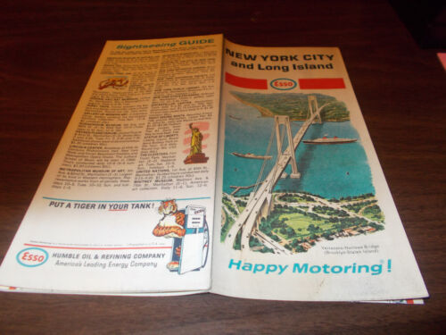 1968 Esso New York City/Long Island Vintage Road Map/ Verrazano-Narrows Bridge - Picture 1 of 1