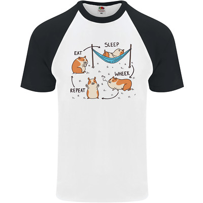 Hamster Eat Sleep Wheek Repeat Lustig Herren S/S Baseball Maglietta
