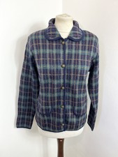 Vintage Blue Tartan Check Pure Wool Blazer Jacket Cardigan S M