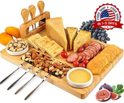 Juego Tabla De Quesos Y Cuchillos Bandeja De Madera Para Vino Queso Carne Smirly