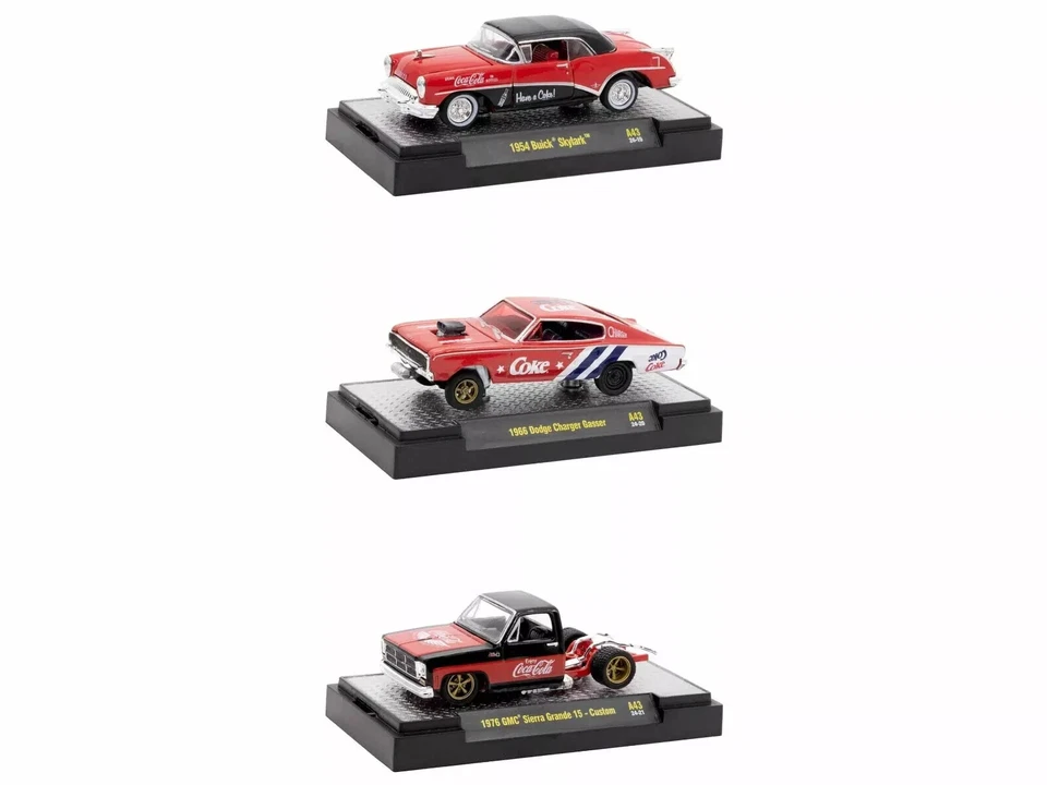 "COCA-COLA" 3 PC SET RELEASE 43 1/64 DIECAST MODEL CARS M2 MACHINES 52500-A43 - Image 2 of 2