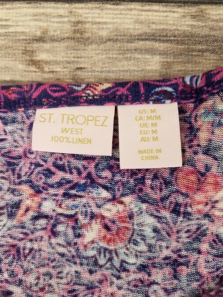 St Tropez West льняной Майка женщин размер M фиолетовый цветочный пляж повседневный - Изображение 4 из 4