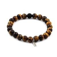 Armband Perlen Tigerauge + Schwarz Onyx Matt 8 Mm. Hergestellt In Frankreich