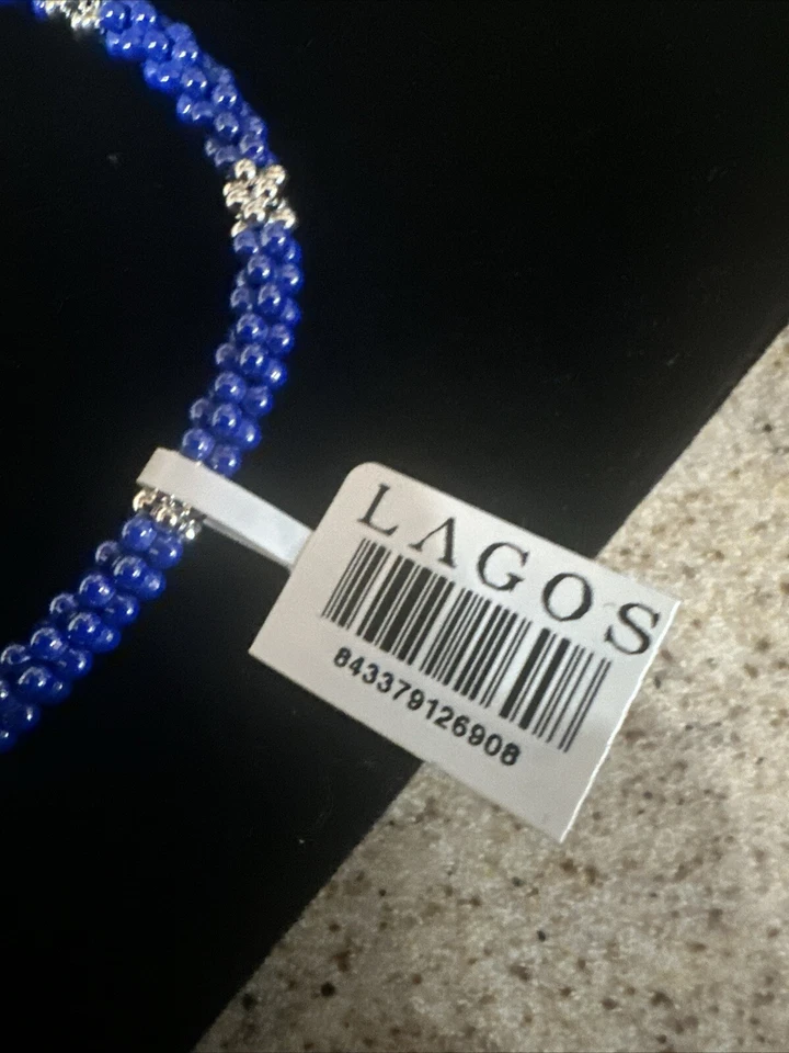 Pulsera LAGOS Cuerda Caviar Azul Plata 925 18K Talla Grande 8 Nueva Con Etiquetas Foto 3 de 4