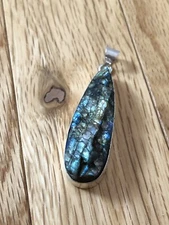 Natural Rough Labradorite Blue Flash Pendant 2.5” Handcrafted