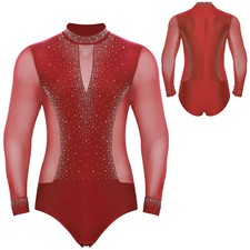 Men Jumpsuit Show Leotard Figure Skating Bodysuit Waltz Dancewear Rhinestones