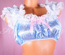 Sissy Satin silky smooth Crop top Frilly Lacy Shiny Smooth SHirt OS