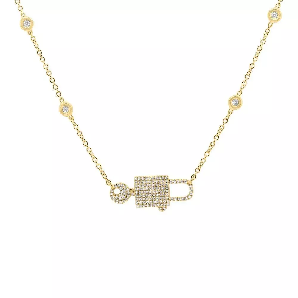 Diamond Lock & Key Necklace, Yellow Gold