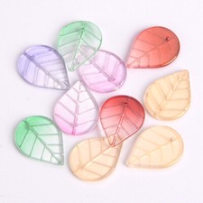 10pcs 18x13mm Leaf Shape Lampwork Crystal Glass Top Drilled Pendants Loose Beads
