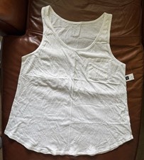 NEW GAP White Tank Top Sleeveless Pocket Cotton Slub Stretchy Thin Women XL NWT