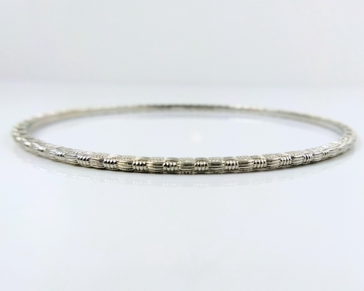 Ariva Sterling Silver 2mm Basketweave Stackable Bangle Bracelet View 2