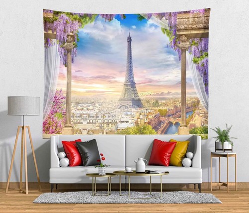 Eiffelturm Wandteppich 105Bx70H cm Paris Frankreich Romantische Stadt Landschaft Wand... - Bild 5 von 7