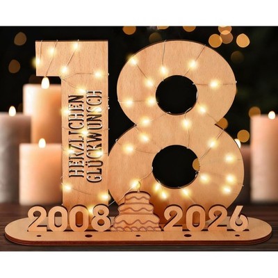 Holzschild Gästebuch mit LED-Lichtständer - 18. Geburtstag Dekoration - Perso...