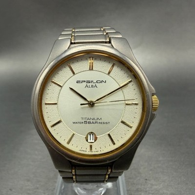 Seiko Alba Epsilon Watch Men 34mm Champagne Titanium Two Tone Date New Battery