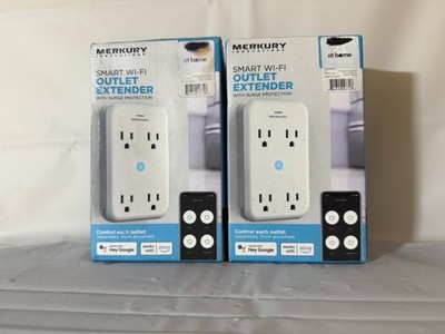 Two (2x) Merkury Wi-Fi Smart 4-Outlet Extender Surge Protection Alexa/Google -1A