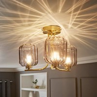 3 Way Ceiling Light Fitting Ribbed Glass Lampshades Living Room Lamp LED Bulbs