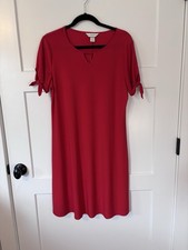 Christopher & Banks Red Dress Medium Knotted Sleeves Keyhole Shift