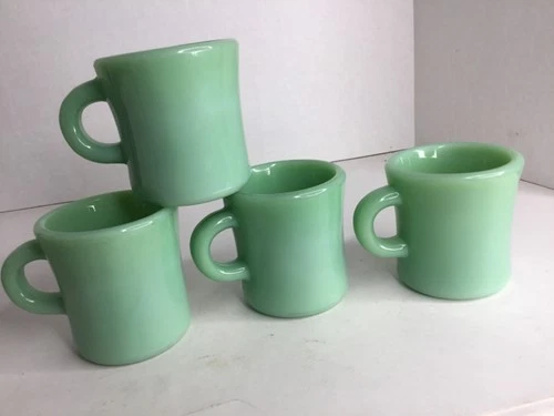 Fire King Jadeite G212 Heavy Duty 7 oz.C handled mugs, set of 4