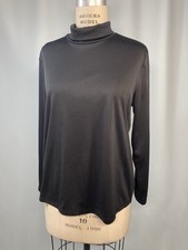 Vintage Women  s Top SIZE LARGE black poly knit VICKI WAYNE turtle neck 80s 90s