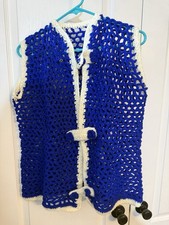 Vintage Granny Crochet Vest With Snap Buttons Blue