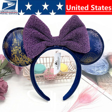 Disney Parks Purple Blue Cinderella Castle Fireworks Minnie Mouse Ears Headband