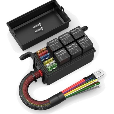 12V Relay Box 6 Way12 AWG Pre-Wired Waterproof Relay Box 6 Slot ATC/ATO Fuse ...