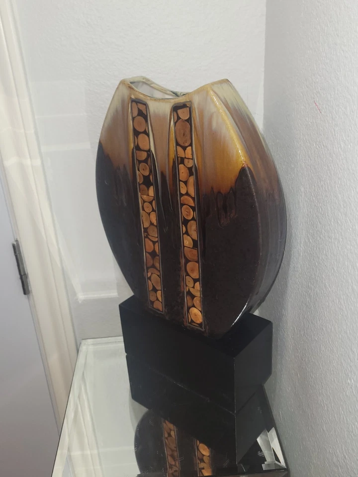 Jarrón de porcelana esculpido vintage original hecho a mano de medios mixtos 18" de alto Foto 3 de 4