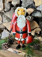 New Primitive Christmas Recycled Metal TOY SACK SANTA FIGURE Standing Statue
