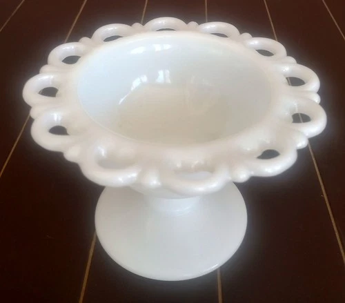 Vintage Anchor Hocking Old Colony Lace Edge Milk Glass Compote