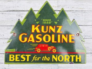 VINTAGE KUNZ GASOLINE 9x7 MOTOR OIL PORCELAIN SERVICE PUMP STATION GAS SIGN