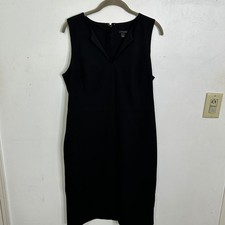 Ann Taylor Black Sleeveless Sheath Dress Split V-Neck Size 10 Little Black Dress