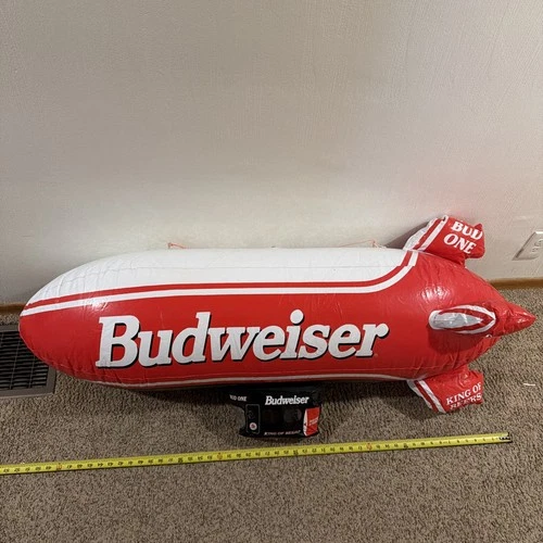Vtg 4ft BUDWEISER Inflatable Blimp Beer Promo Bar Blow Up Airship Advertising