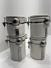 OGGI 4 PIECE White CERAMIC LOCKING CANISTER SET Oval Air Tight Food storage