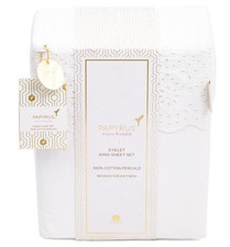 Cotton Percale KING sheet set Eyelet White Papyrus brushed sheets 100 cotton NW