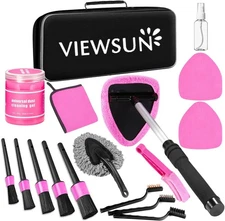 Windshield Cleaner Tool, 17Pcs Car Interior Cleaning Kit, Detailing Kit Pink,