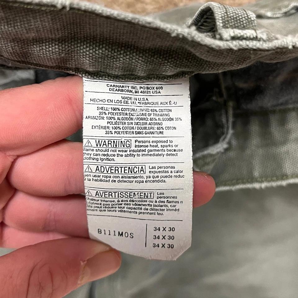 Pantalones de Carpintero Carhartt Años 90 De Colección Para Hombre 32x29 Años 90 Parche Grande Raro Verde Ropa de Trabajo Foto 3 de 4