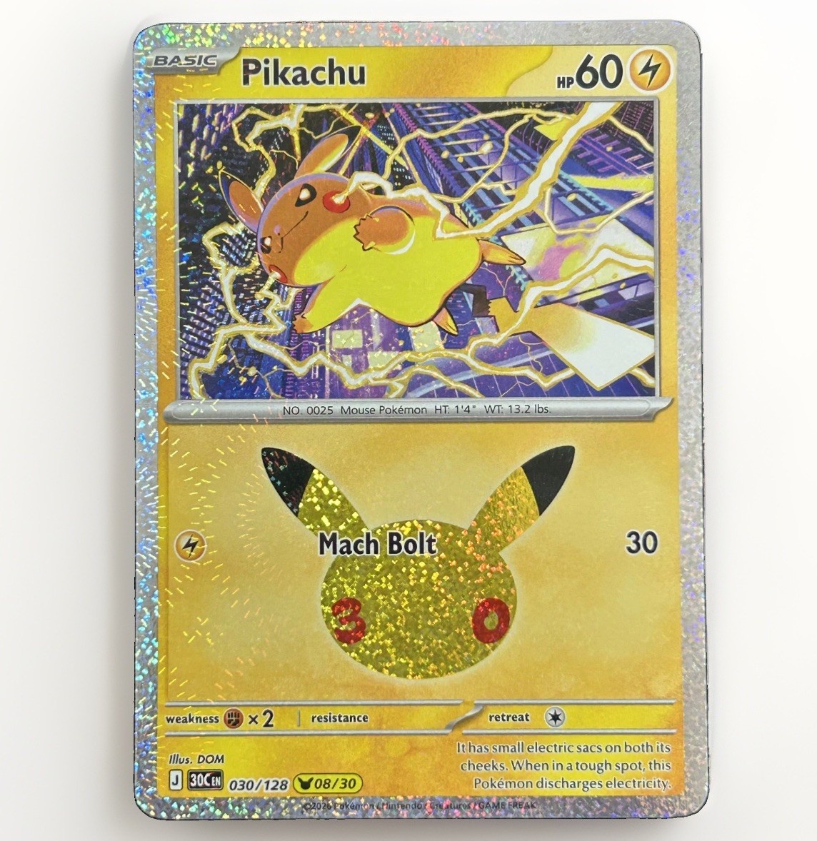 Pokemon TCG 30th Celebration 030/128 (08/30) Pikachu Holo NEAR MINT