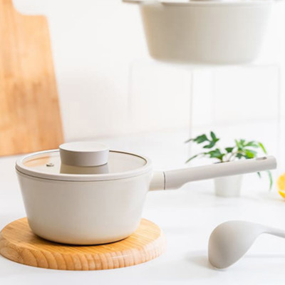 NEOFLAM Vulcan Ivory 2Qt (7'') Saucepot with Glass Lid, Induction Ready
