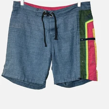 Livity Outernational Gray Check Striped Hemp PET Board Shorts Men's 32