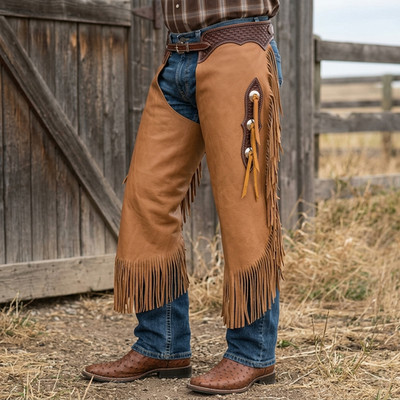 Western Leather Chinks - Handmade Suede Riding Chaps with Fringe