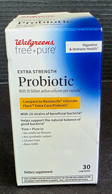 30 Walgreens Free+Pure Extra Strength Probiotic Capsules 50 Billion CFUs BB:7/26