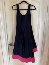 Aqua Formal Navy Blue Pink Illusion Hem Sleeveless Hi-Lo Dress Back Zip Size 2
