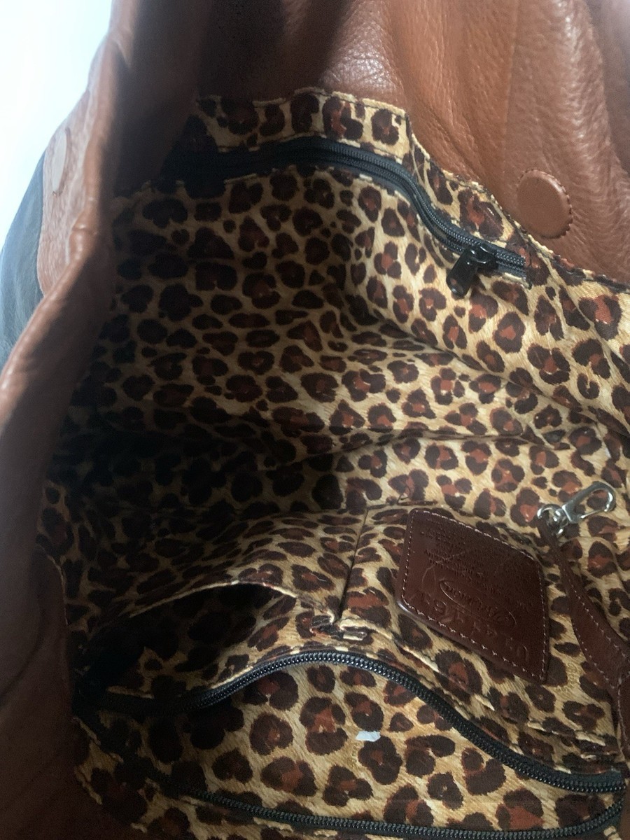 Brighton Genuine Leather Black/Brown Tote Bag Animal Print Magnetic Closure View 4