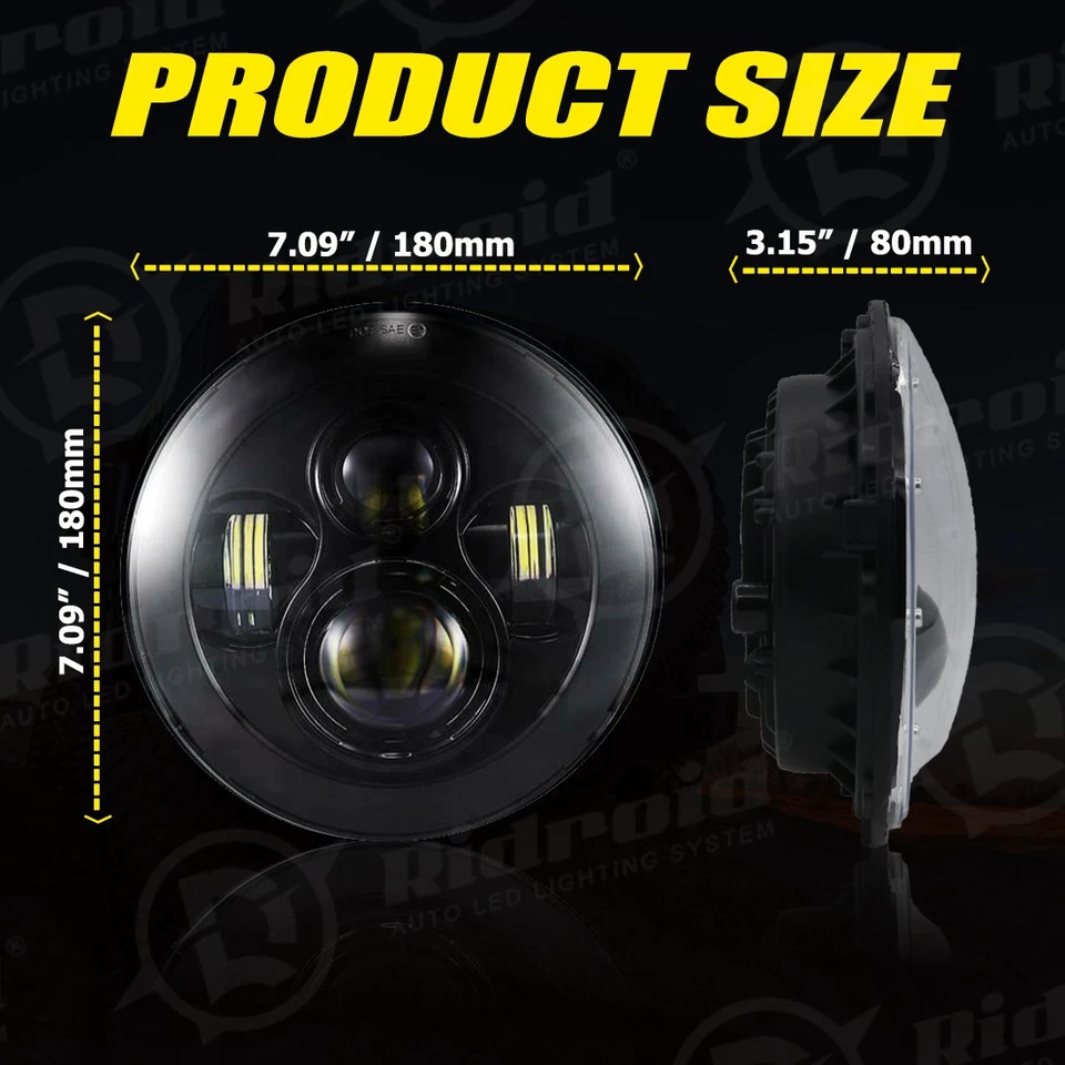 7"inch Black LED Headlight +Passing Lights For Harley Davidson Touring Road King Foto 2 de 4