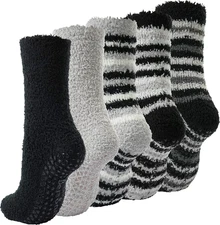 Men Fuzzy Slipper Socks with Grips Non Slip Sole Warm House Socks Christmas Gift