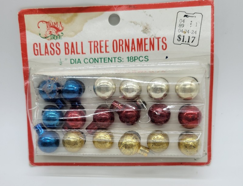 Vintage Multicolor Trim A Tree 1/2" Glass Ball Ornaments 18 In Package