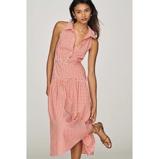 Exquise Tobie Drop-Waist Midi Shirtdress Gingham Womens M Red NWOT Cottagecore