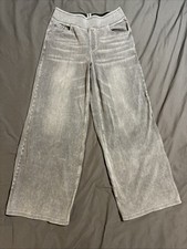 Halara Flex High Waisted Gray Wide Leg Loose Work Jeans Sz Large Pull On Stretch