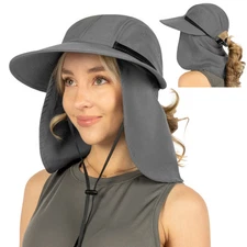 Women Sun Hat Summer Bucket Wide Brim Ponytail Boonie Beach Cap UV Protection